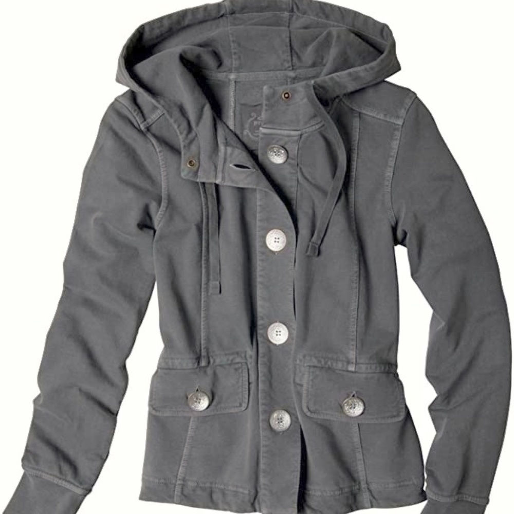 Prana Gray Janelle Button Front Hoodie Jacket Organic Cotton Sweatshirt - Picture 3 of 8